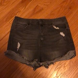 Black distressed jean shorts